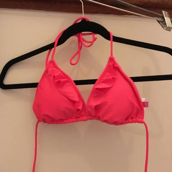 Barbiecore OP pink bikini top halter coral ruffles Surf - Picture 7 of 8